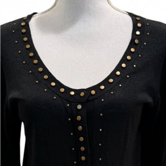 DKNY Button up short sleeves studded sweater.  Black. Large - Picture 3 of 11